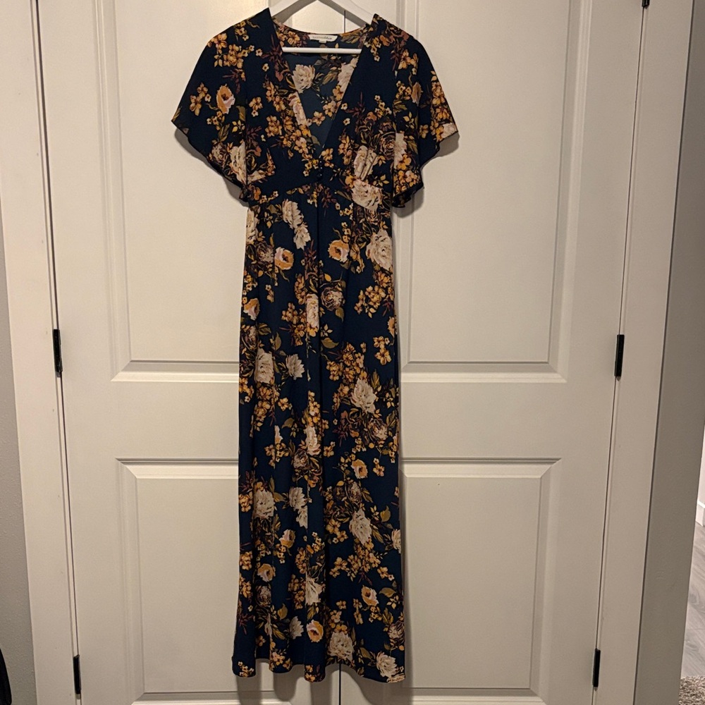 Bailey Blue Floral Navy and Gold Maxi Dress